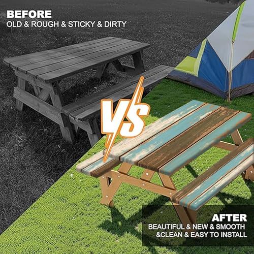 Picnic Table Cover with Bench Covers, Camping Essentials, Farmhouse Wood Green Waterproof Windproof Table Cover, Fitted Tablecloth Cover with Elastic Edge, for Indoor & Outdoor, 3 PCS, 30x60 Inch - Image 4