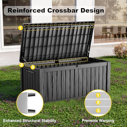 180 Gallon Resin Deck Box, Outdoor Storage Box, Waterproof UV Resistant，Weatherproof Organizer for Patio Furniture Cushions, Pool Accessories, Garden Tools, Indoor & Outdoor Use, Black - Image 3