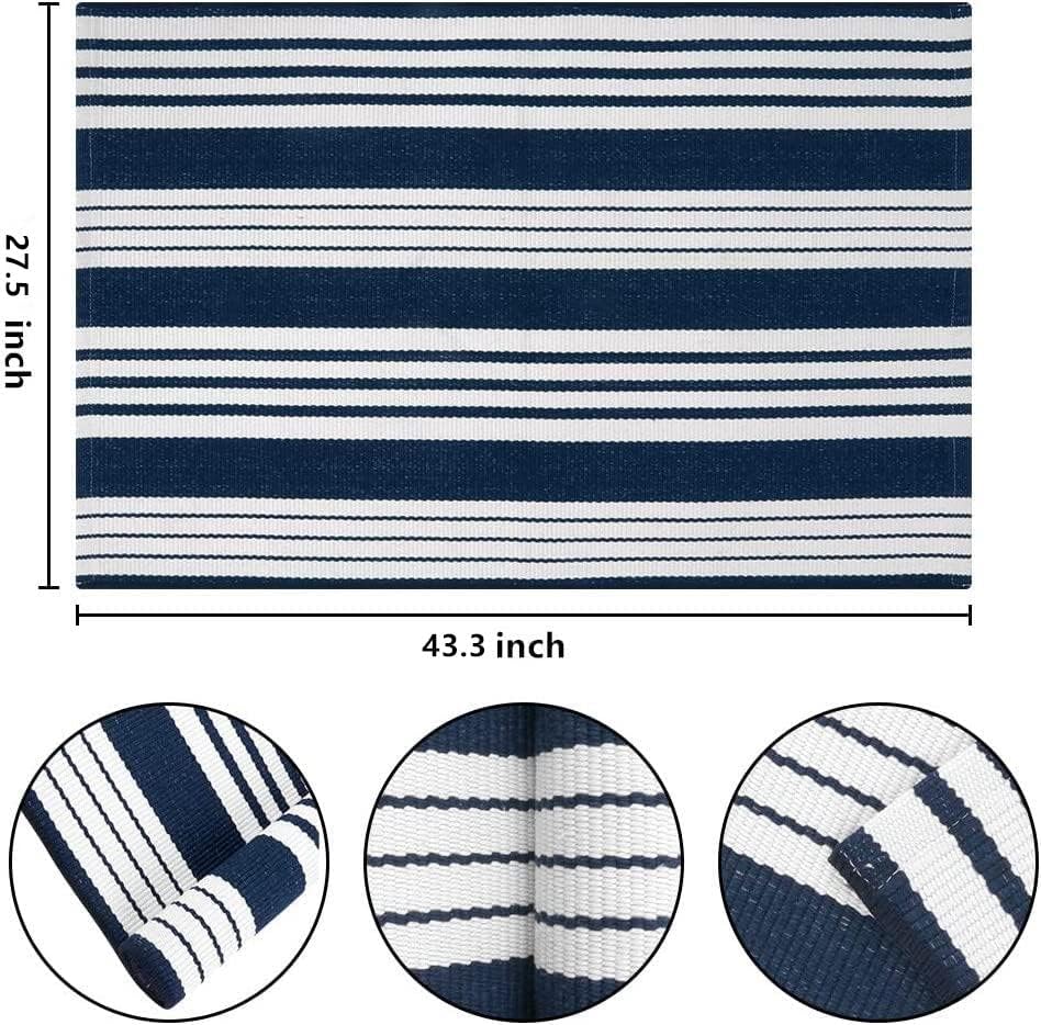 Blue and White Layered Doormat 27.5"x43.3"Cotton Door Mat Outdoor Porch Rug - Image 2