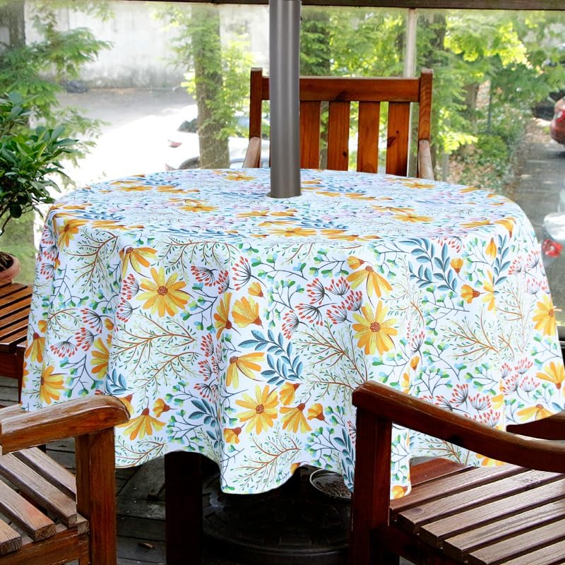 EHouseHome Outdoor and Indoor 60inch Round Tablecloth with Umbrella Hole and Zipper, Waterproof Zippered Patio Cloths, Spring/Summer Table Covers for Backyard Circular Table/BBQs/Picnic - Image 2