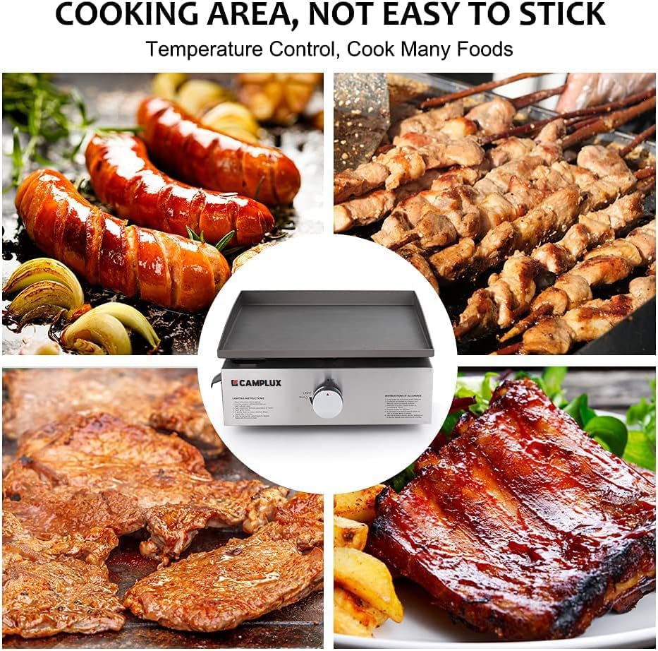 Camplux Propane Gas Grill,Flat Top Grill Station for Kitchen,Camping,Outdoor,Tabletop -Stainless Steel BBQ Griddle with Knobs & Ignition,17inch - Image 5