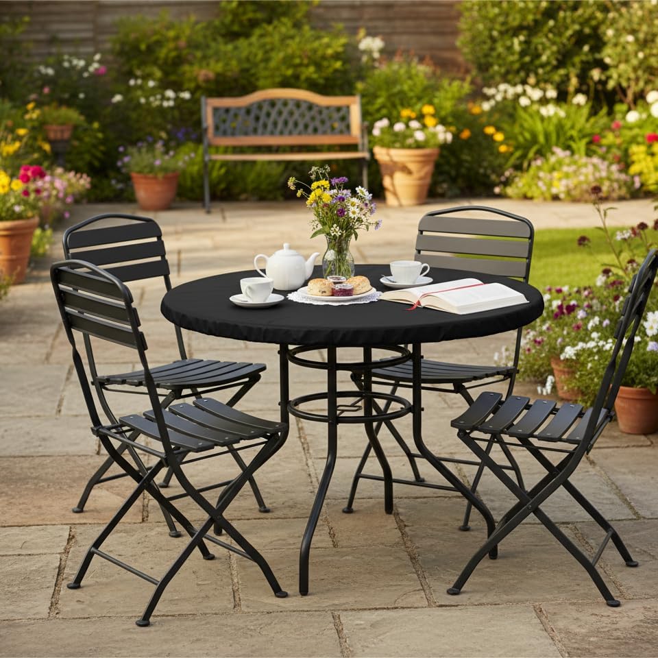 LUSHVIDA Round Tablecloth, Fitted Table Cloth for 36"-44" Tables, Black - Image 4