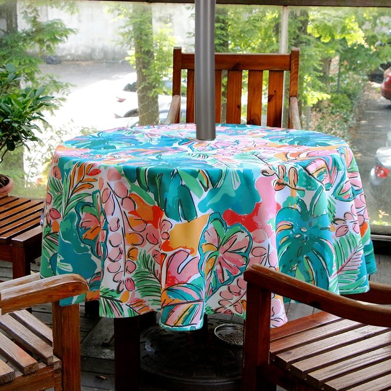 EHouseHome Outdoor and Indoor 60inch Round Tablecloth with Umbrella Hole and Zipper, Waterproof Zippered Patio Cloths, Spring/Summer Table Covers for Backyard Circular Table/BBQs/Picnic - Image 2