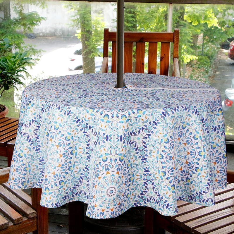EHouseHome Outdoor and Indoor 70inch Round Tablecloth with Umbrella Hole and Zipper, Waterproof Zippered Patio Table Cloths, Spring/Summer Table Covers for Backyard Circular Table/BBQs/Picnic - Image 2