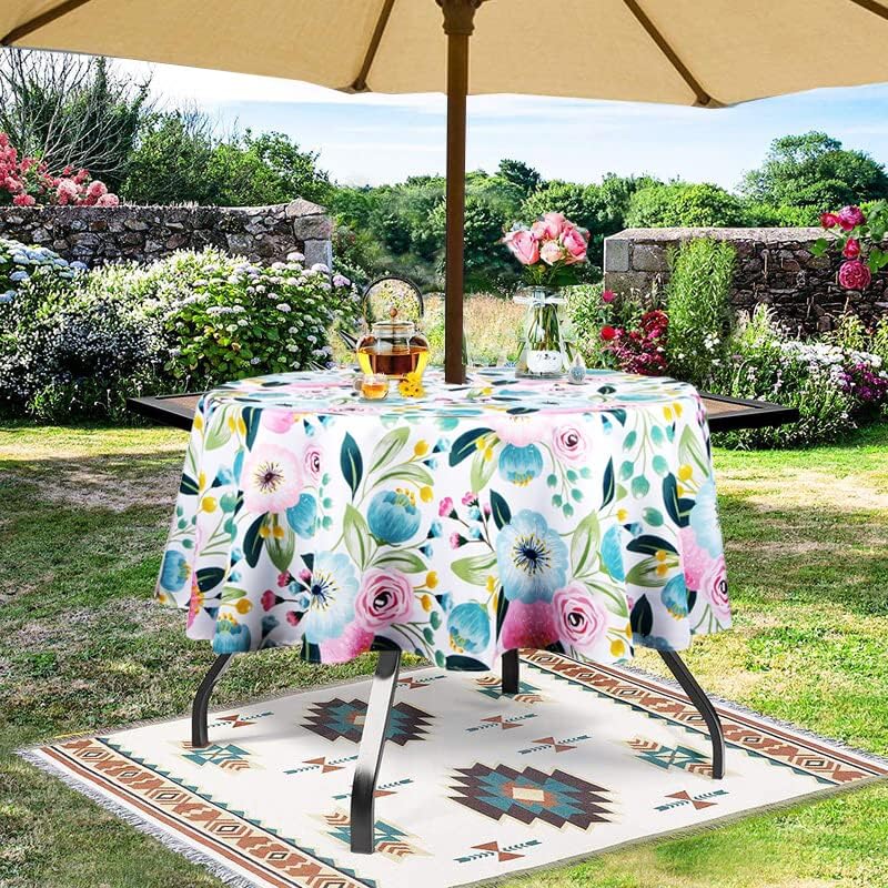 EHouseHome Outdoor Indoor 60inch Round Tablecloth with Umbrella Hole and Zipper, Waterproof Zippered Patio Cloths, Spring/Summer Table Covers for Backyard Circular Table/BBQs/Picnic - Image 3