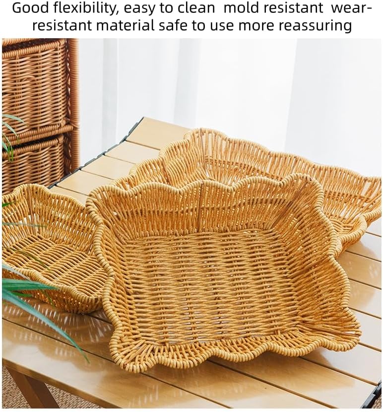 3-Pack Imitation Rattan Wave Shaped Woven Dining Basket Set Assorted Sizes - Image 6