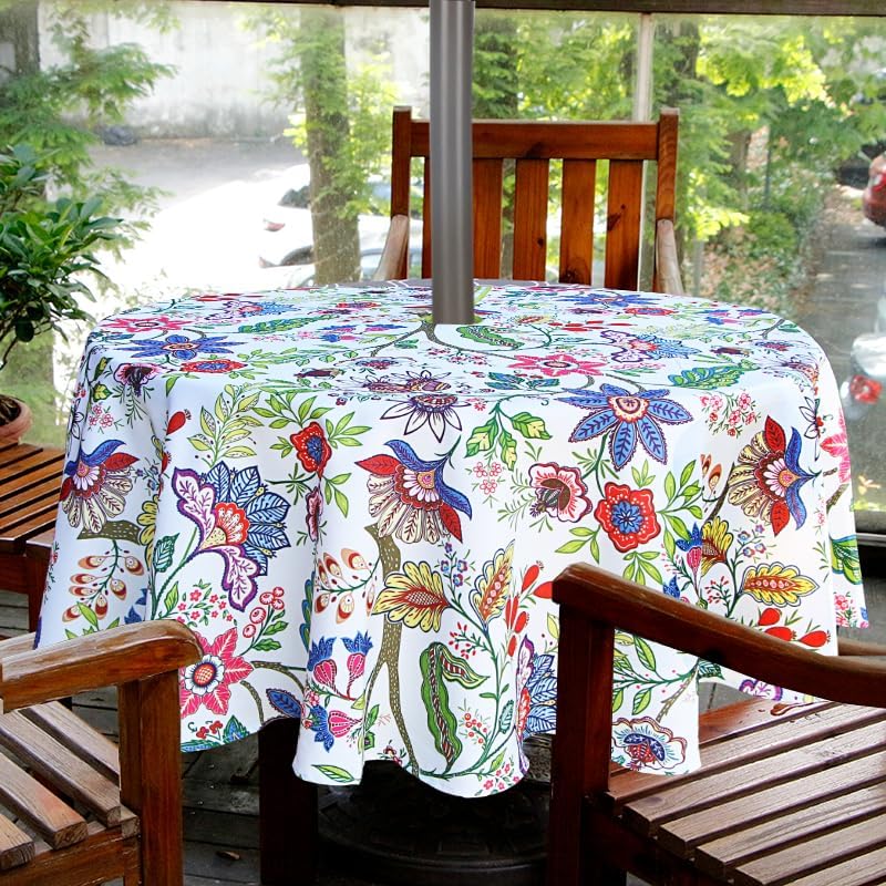 EHouseHome Outdoor and Indoor 60inch Round Tablecloth with Umbrella Hole and Zipper, Waterproof Zippered Patio Cloths, Spring/Summer Table Covers for Backyard Circular Table/BBQs/Picnic - Image 2