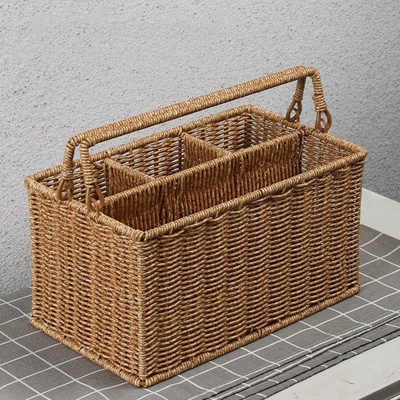 Imitation Rattan Woven Portable Tool Basket Outdoor Picnic Seasoning Bottles Divided Storage Basket - Image 5