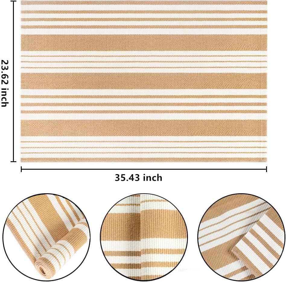 Fall Striped Outdoor Rug 24"x35"Khaki and White Washable Door Mat Outdoor - Image 4